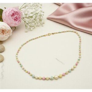 Vintage Multicolor Moonstone Bead Necklace Pastel Gemstone Gold Plated 16.5"